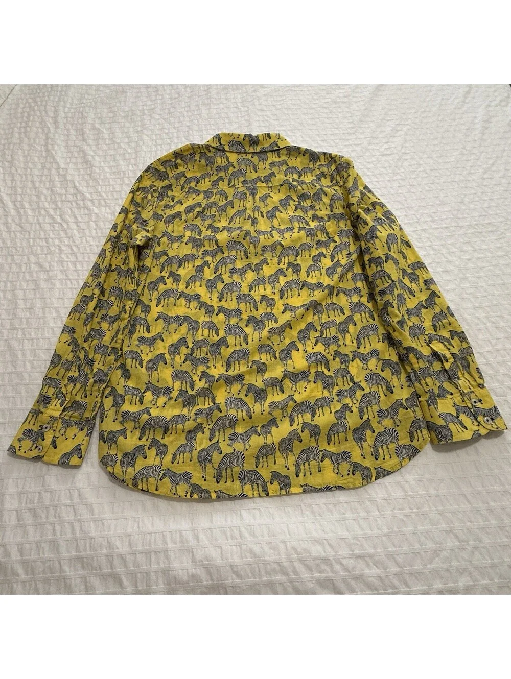 Talbots Yellow Zebra Animal Print Button Up Shirt Long Sleeve Sz L Large